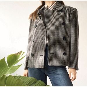 NEW! Lauren Ralph Lauren 100%  Wool Double Breasted Houndstooth Pea Coat Gray 8
